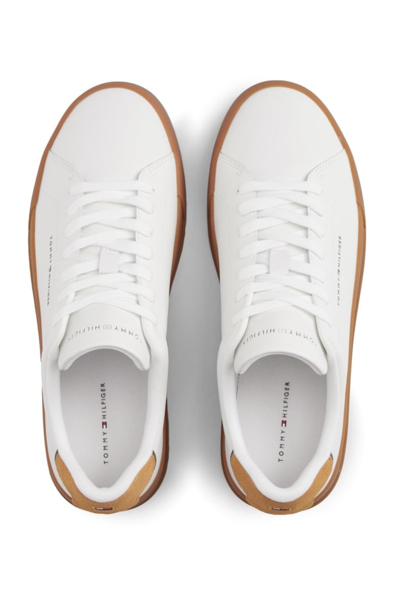 Tommy Hilfiger 5367 Pebble Grain Court Leather Sneakers Ecru and Yellow Mustard