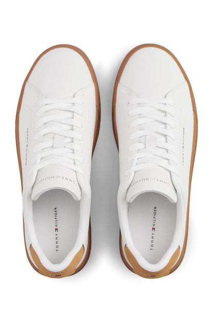 Tommy Hilfiger 5367 Pebble Grain Court Leather Sneakers Ecru and Yellow Mustard