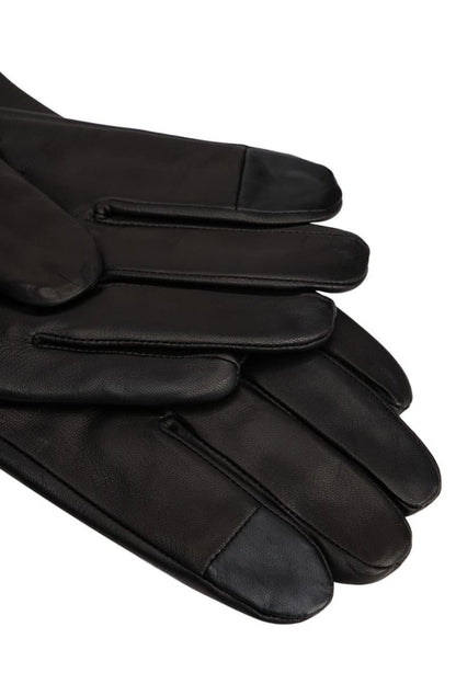 Tommy Hilfiger Essential Flag Leather Gloves in Black, flag badge detail