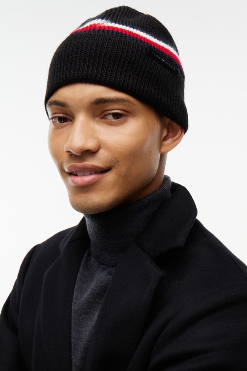 Tommy Hilfiger RWB Beanie in Black, knit detail