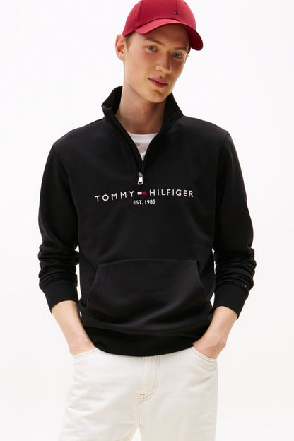 Tommy Hilfiger 20954 Regular Fit Logo Half Zip Mock Neck Sweatshirt Black