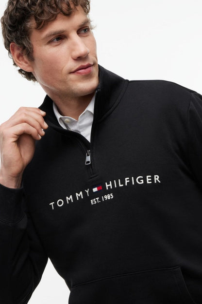 Tommy Hilfiger 20954 Regular Fit Logo Half Zip Mock Neck Sweatshirt Black