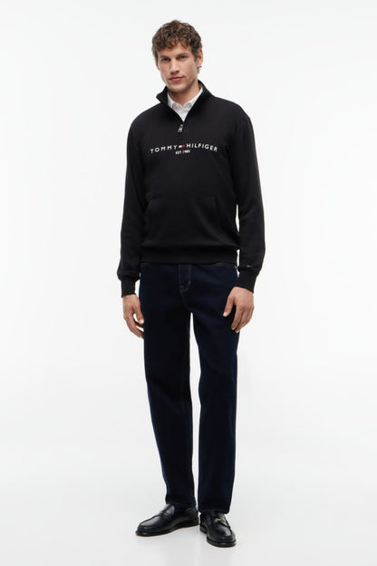 Tommy Hilfiger 20954 Regular Fit Logo Half Zip Mock Neck Sweatshirt Black