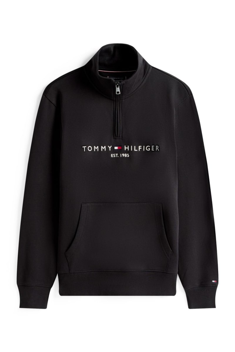 Tommy Hilfiger 20954 Regular Fit Logo Half Zip Mock Neck Sweatshirt Black