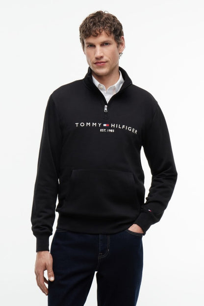 Tommy Hilfiger 20954 Regular Fit Logo Half Zip Mock Neck Sweatshirt Black