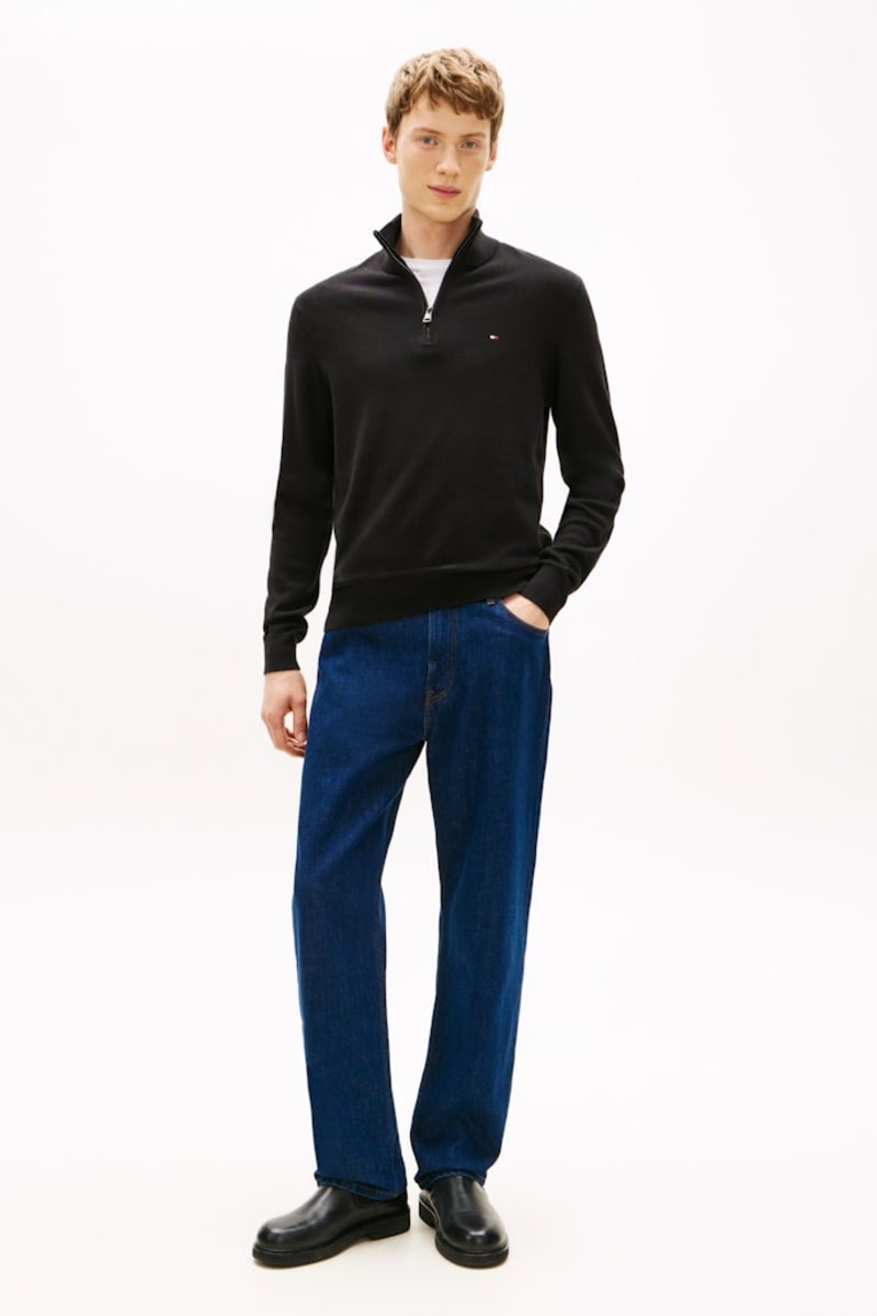 Tommy Hilfiger 28049 Regular Fit Pima Cotton Cashmere Zip Neck Jumper Black