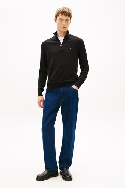 Tommy Hilfiger 28049 Regular Fit Pima Cotton Cashmere Zip Neck Jumper Black