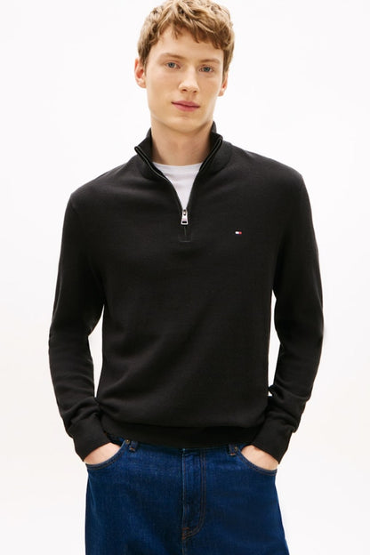 Tommy Hilfiger 28049 Regular Fit Pima Cotton Cashmere Zip Neck Jumper Black