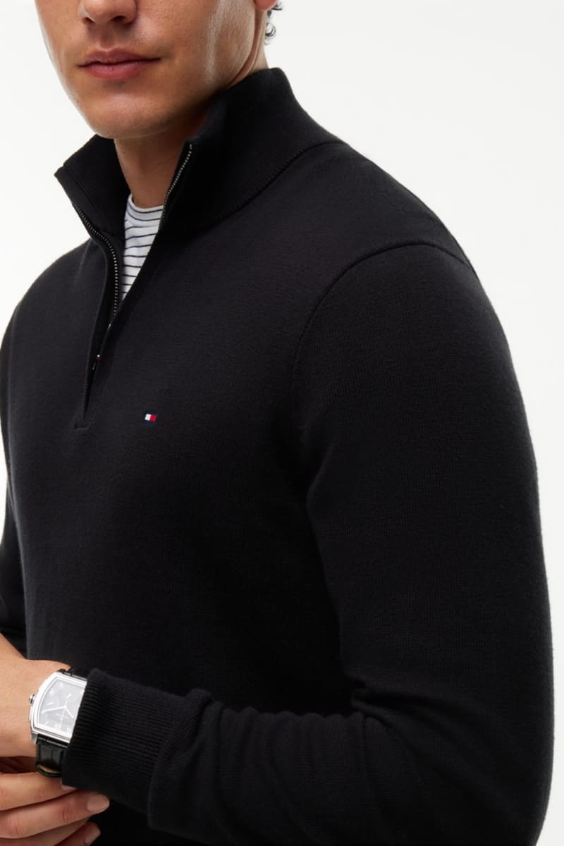 Tommy Hilfiger 28049 Regular Fit Pima Cotton Cashmere Zip Neck Jumper Black