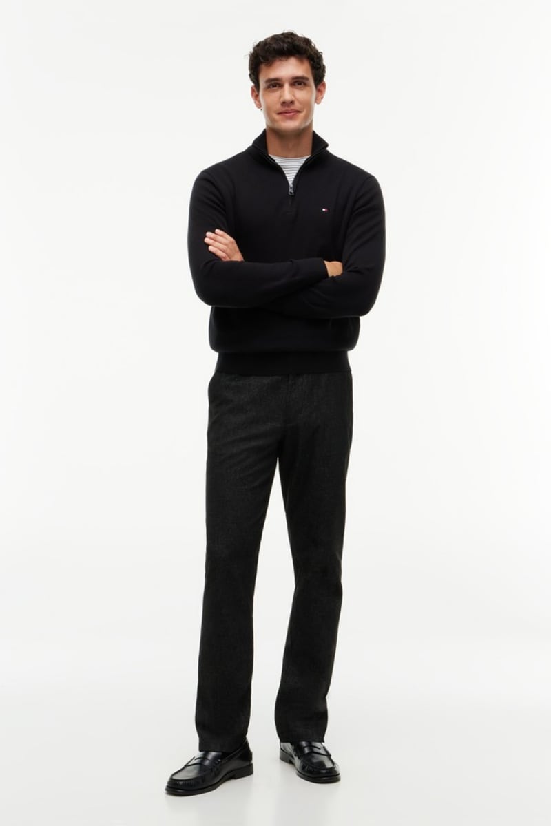 Tommy Hilfiger 28049 Regular Fit Pima Cotton Cashmere Zip Neck Jumper Black