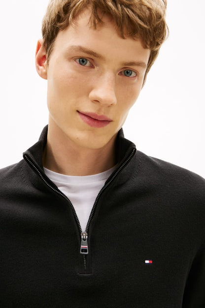 Tommy Hilfiger 28049 Regular Fit Pima Cotton Cashmere Zip Neck Jumper Black