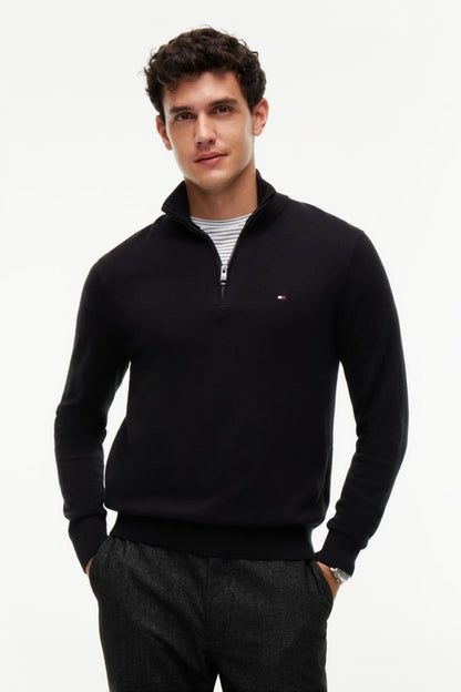 Tommy Hilfiger 28049 Regular Fit Pima Cotton Cashmere Zip Neck Jumper Black