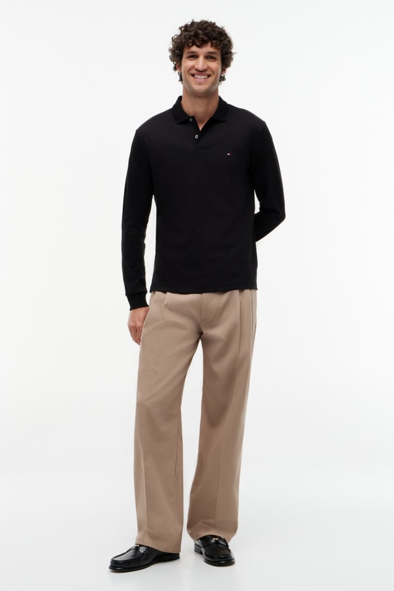 Tommy Hilfiger 37317 Liquid Cotton Long Sleeve Regular Fit Polo Shirt Black