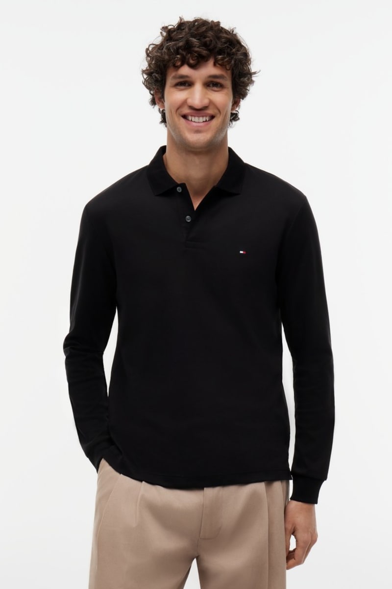 Tommy Hilfiger 37317 Liquid Cotton Long Sleeve Regular Fit Polo Shirt Black