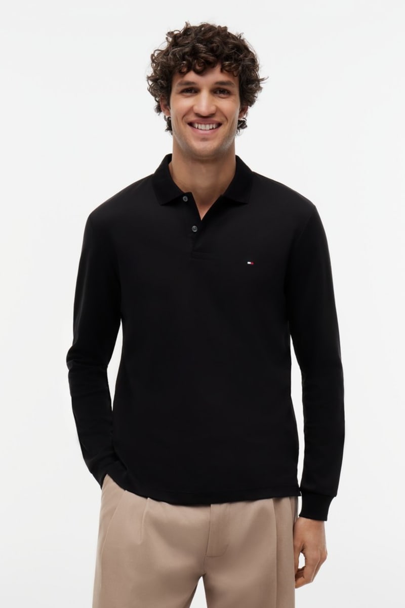 Tommy Hilfiger 37317 Liquid Cotton Long Sleeve Regular Fit Polo Shirt Black