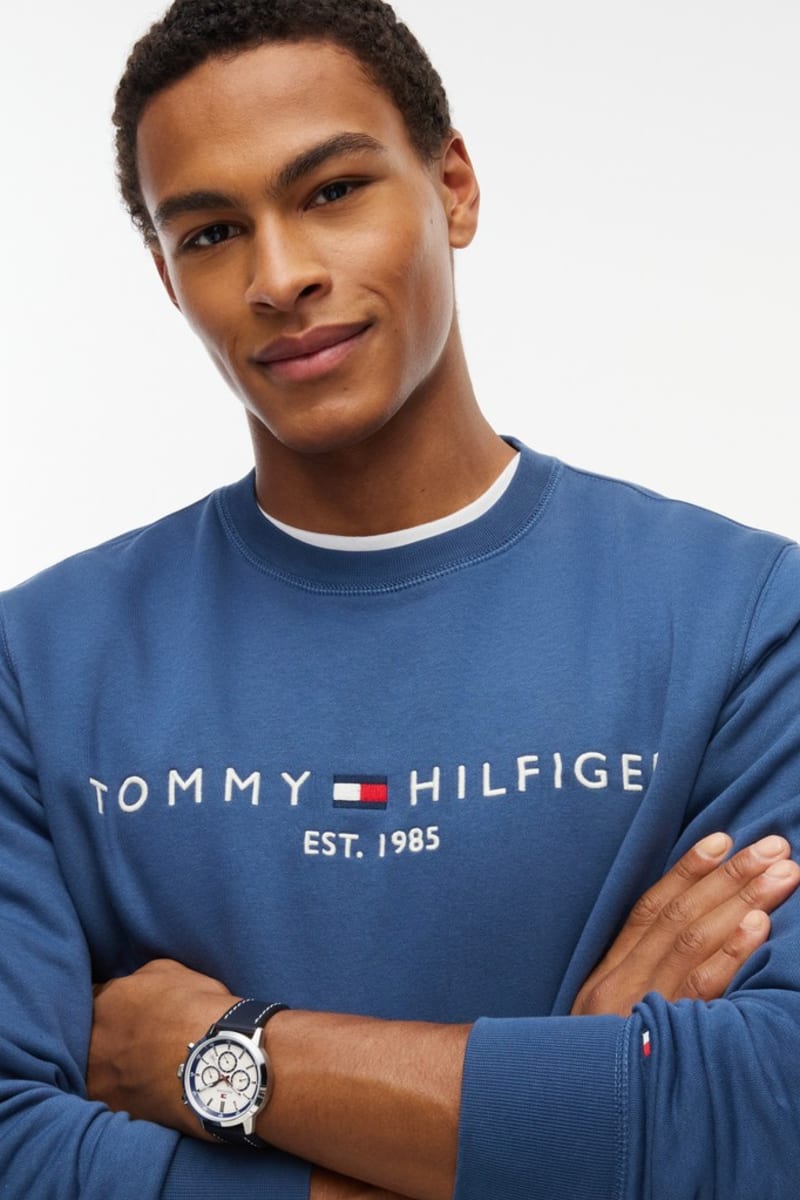 Tommy Hilfiger 20954 Regular Fit Logo Half Zip Mock Neck Sweatshirt Aegean Sea