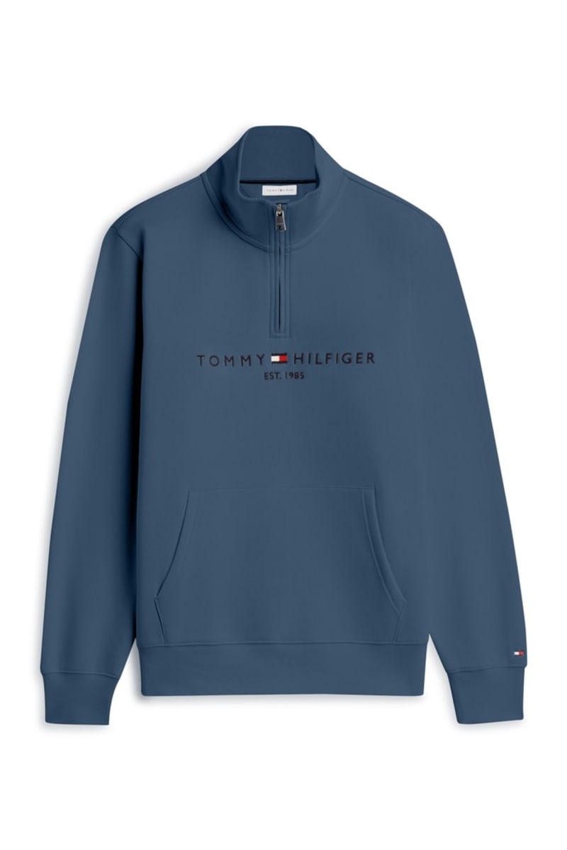 Tommy Hilfiger 20954 Regular Fit Logo Half Zip Mock Neck Sweatshirt Aegean Sea