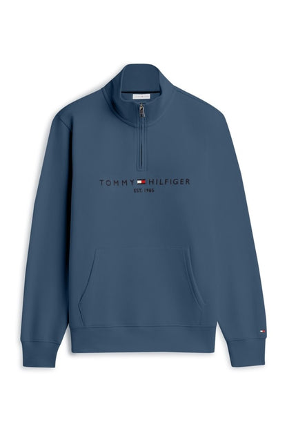 Tommy Hilfiger 20954 Regular Fit Logo Half Zip Mock Neck Sweatshirt Aegean Sea
