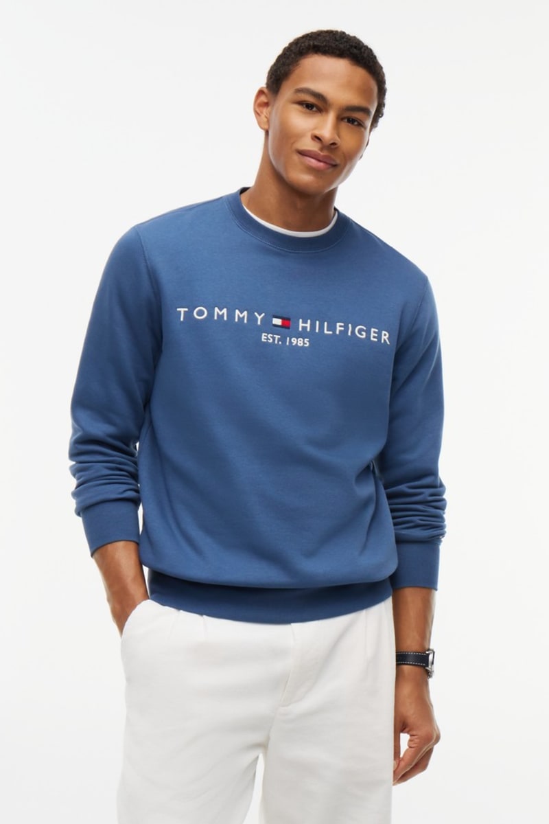 Tommy Hilfiger 20954 Regular Fit Logo Half Zip Mock Neck Sweatshirt Aegean Sea