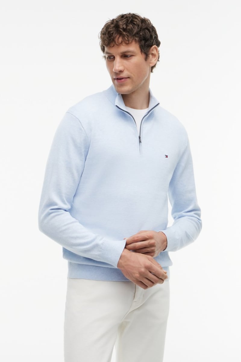 Hilfiger 37331 Ess Ctn 1/4 Zip Aw26 - SKY BLU H