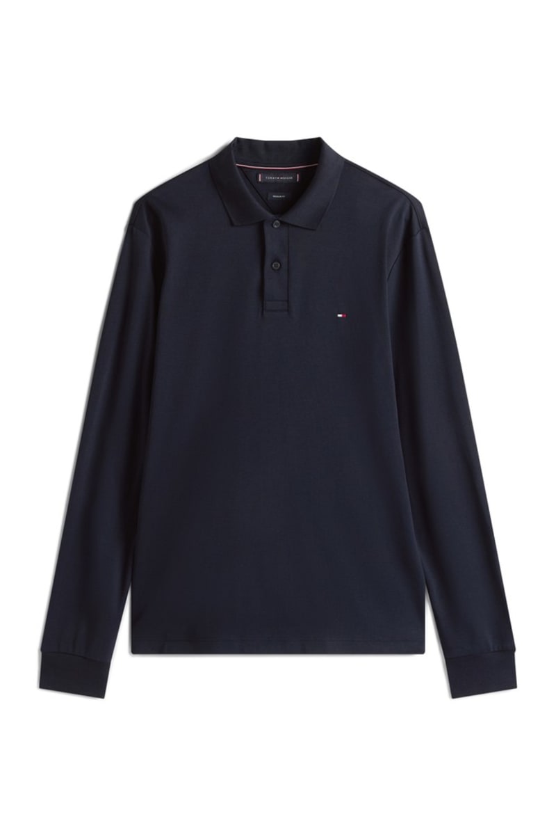 Tommy Hilfiger 37317 Liquid Cotton Long Sleeve Regular Fit Polo Shirt Navy Blue