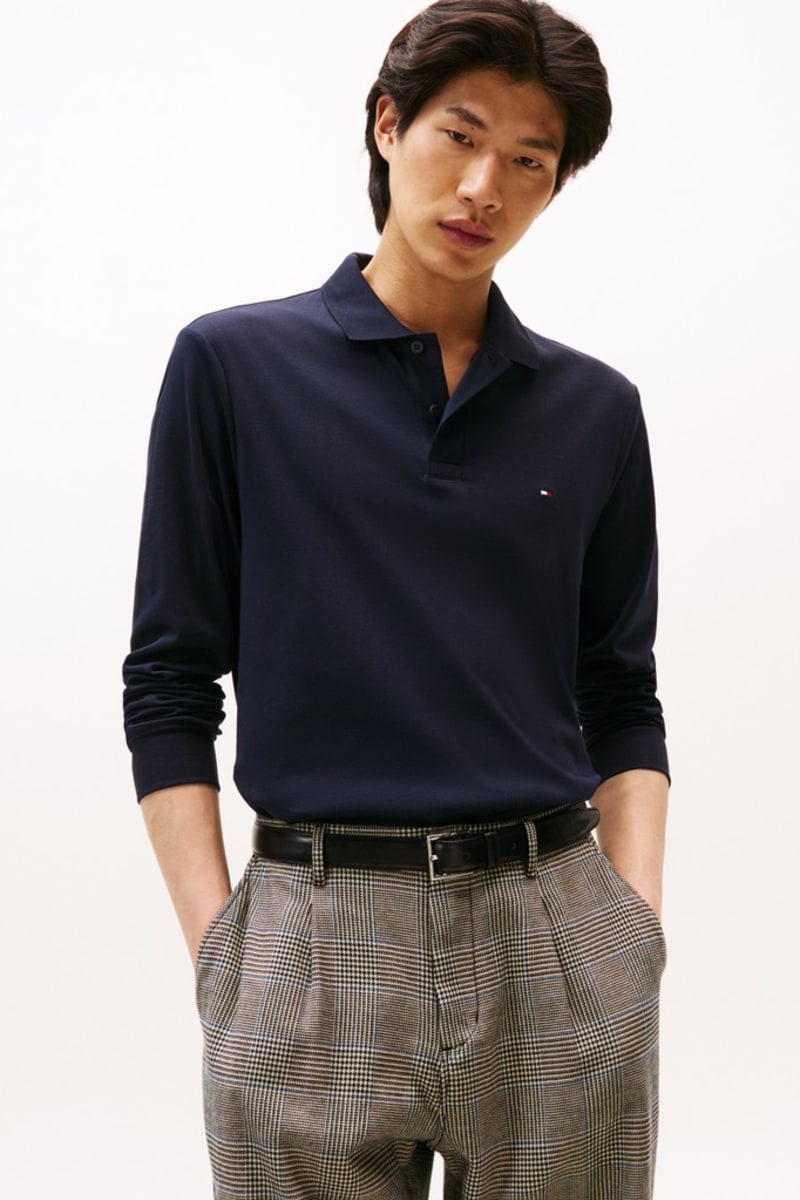 Tommy Hilfiger 37317 Liquid Cotton Long Sleeve Regular Fit Polo Shirt Navy Blue