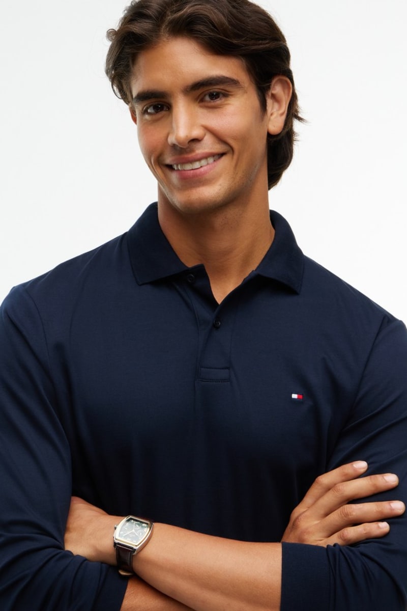 Tommy Hilfiger 37317 Liquid Cotton Long Sleeve Regular Fit Polo Shirt Navy Blue