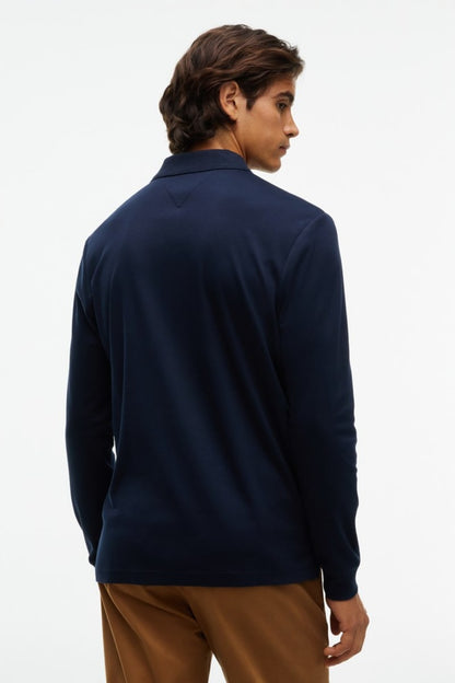 Tommy Hilfiger 37317 Liquid Cotton Long Sleeve Regular Fit Polo Shirt Navy Blue