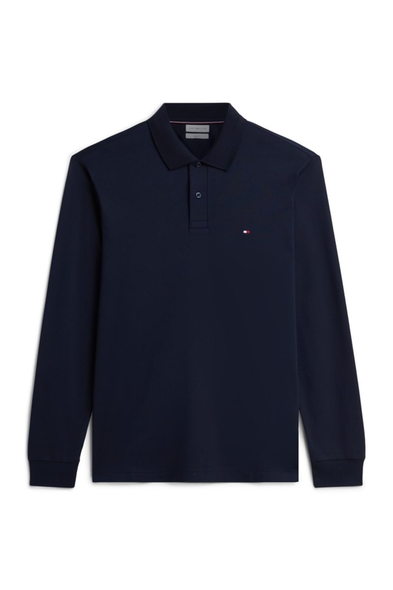 Tommy Hilfiger 37317 Liquid Cotton Long Sleeve Regular Fit Polo Shirt Navy Blue