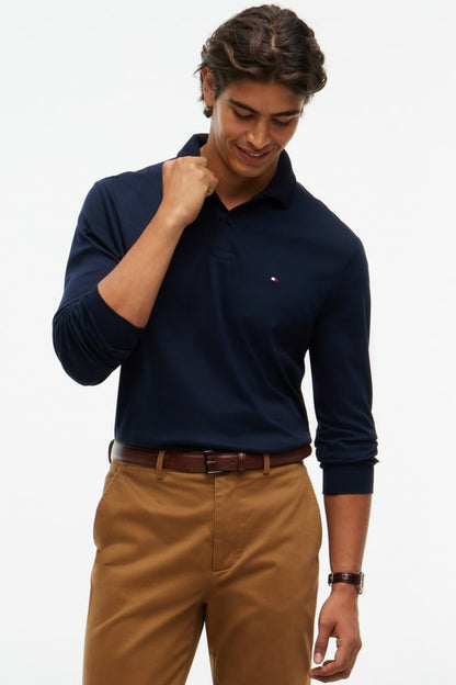 Tommy Hilfiger 37317 Liquid Cotton Long Sleeve Regular Fit Polo Shirt Navy Blue