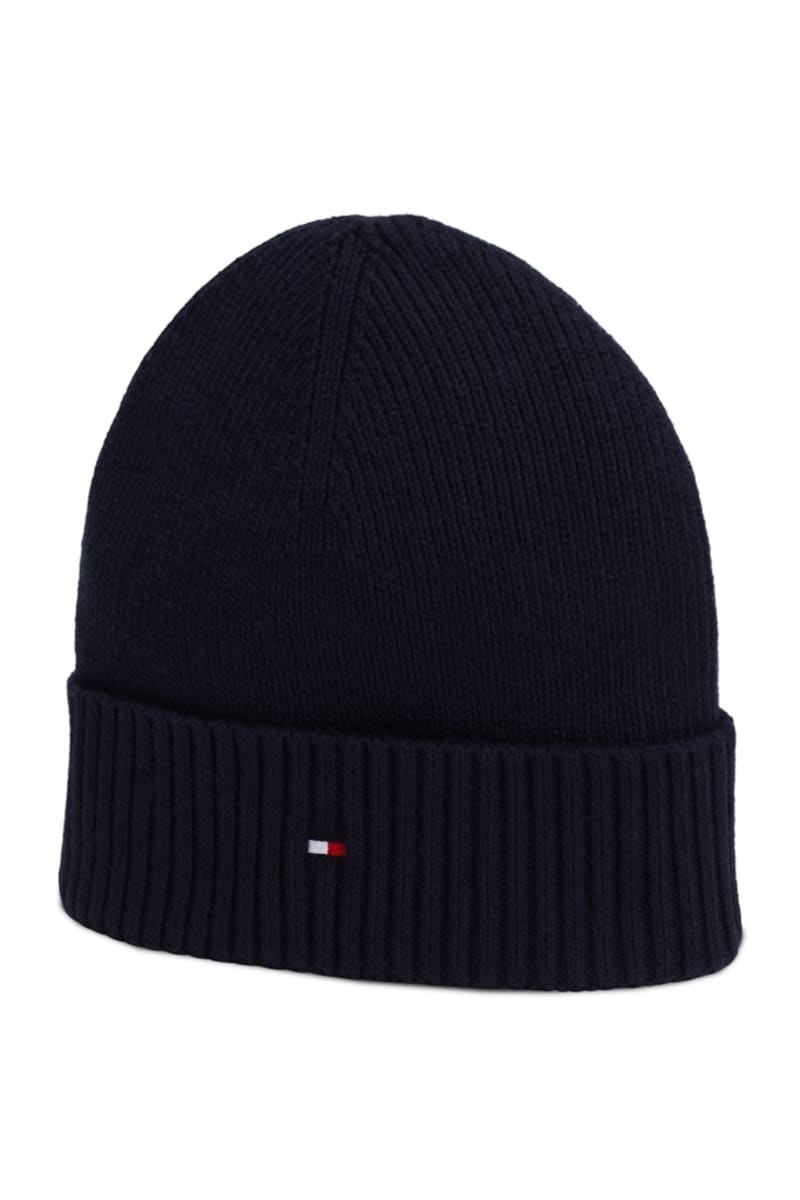 Tommy Hilfiger Flag Pima Cotton Cashmere Beanie in Space Blue, cuff detail