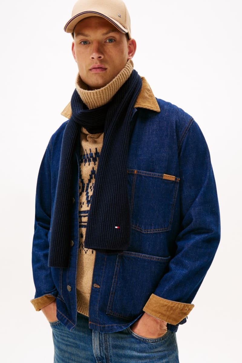 Tommy Hilfiger Flag Pima Cotton Cashmere Scarf in Space Blue