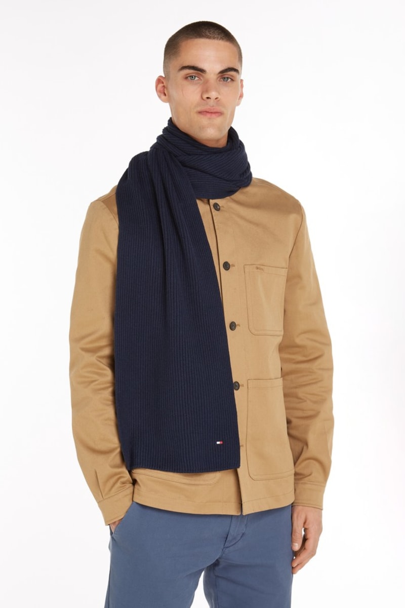 Tommy Hilfiger Flag Pima Cotton Cashmere Scarf in Space Blue, knit detail