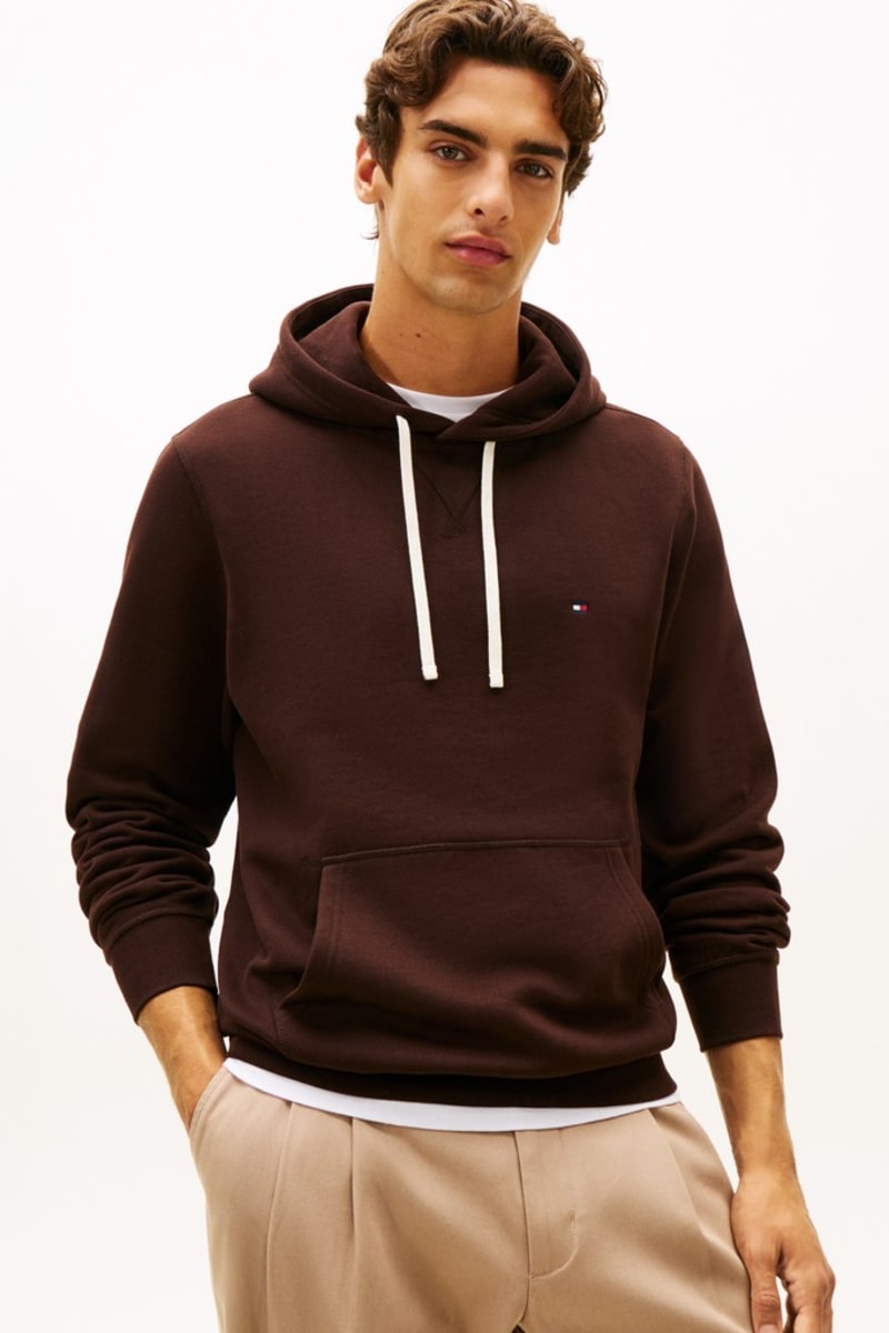 Tommy Hilfiger MW0MW39997 Essential Regular Fit Fleece Hoodie Chocolate