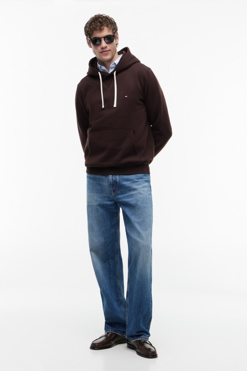 Tommy Hilfiger MW0MW39997 Essential Regular Fit Fleece Hoodie Chocolate