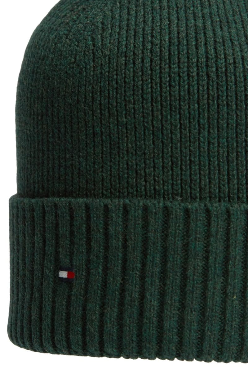 Tommy Hilfiger Flag Pima Cotton Cashmere Beanie in Emerald, cuff detail