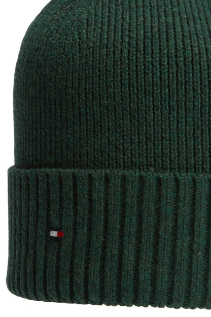 Tommy Hilfiger Flag Pima Cotton Cashmere Beanie in Emerald, cuff detail