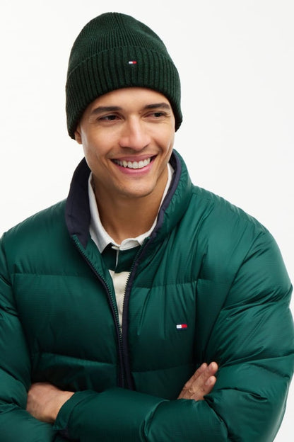 Tommy Hilfiger Flag Pima Cotton Cashmere Beanie in Emerald, knit detail
