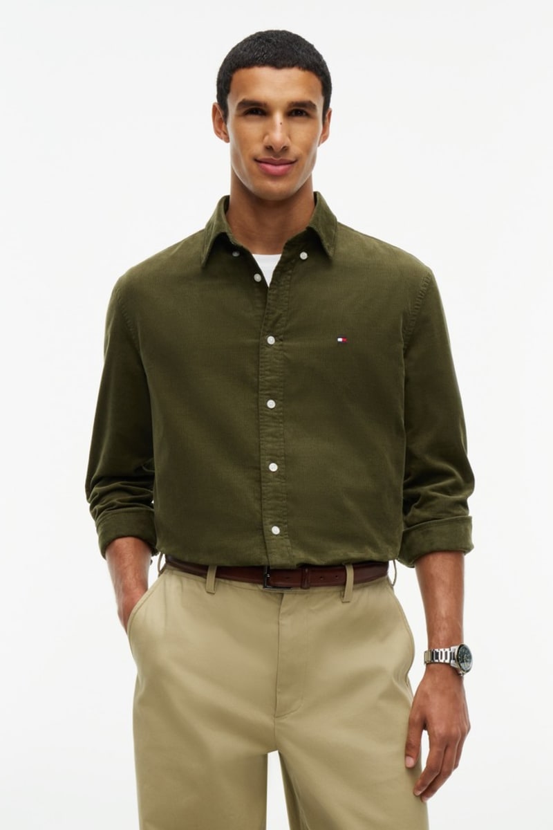 Tommy Hilfiger 40486 Regular Fit Corduroy Shirt Huntsman Green