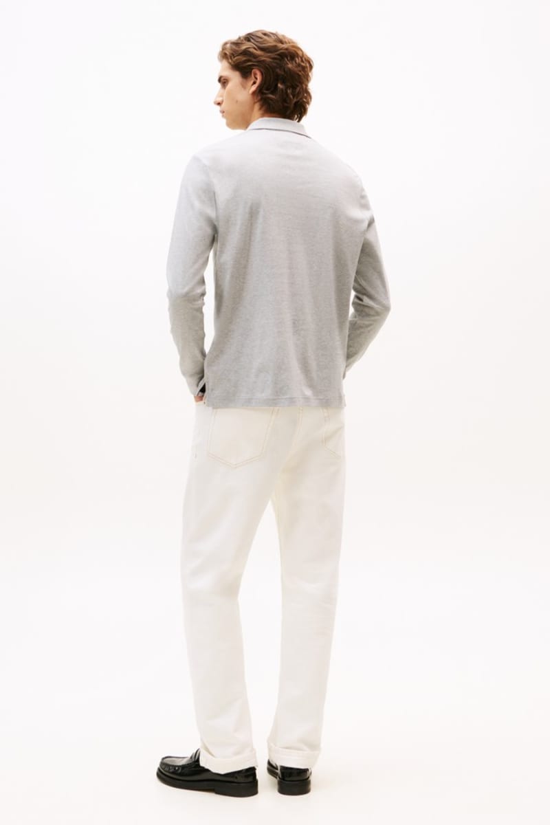 Tommy Hilfiger 37317 Liquid Cotton Long Sleeve Regular Fit Polo Shirt Light Grey Heather