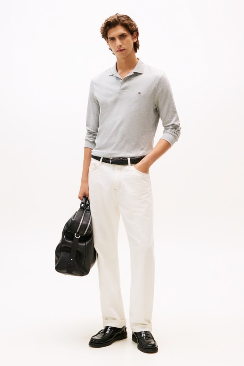 Tommy Hilfiger 37317 Liquid Cotton Long Sleeve Regular Fit Polo Shirt Light Grey Heather
