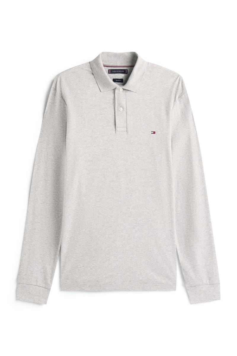 Tommy Hilfiger 37317 Liquid Cotton Long Sleeve Regular Fit Polo Shirt Light Grey Heather