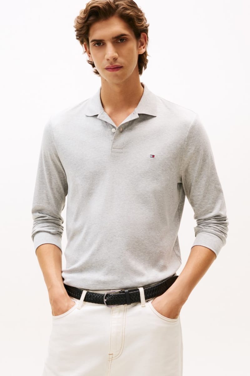 Tommy Hilfiger 37317 Liquid Cotton Long Sleeve Regular Fit Polo Shirt Light Grey Heather