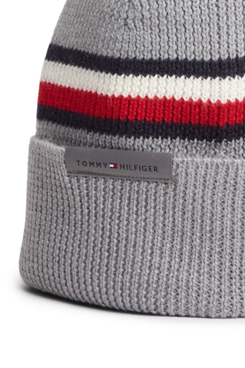 Tommy Hilfiger RWB Beanie in Medium Grey Heather, stripe detail
