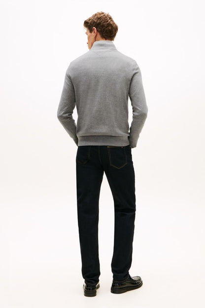 Tommy Hilfiger 37331 Regular Fit Essential Cotton Quarter Zip Mock Neck Jumper Medium Grey Heather