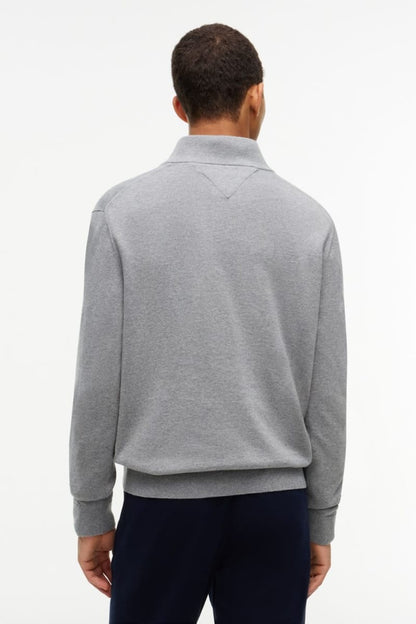 Tommy Hilfiger 37331 Regular Fit Essential Cotton Quarter Zip Mock Neck Jumper Medium Grey Heather