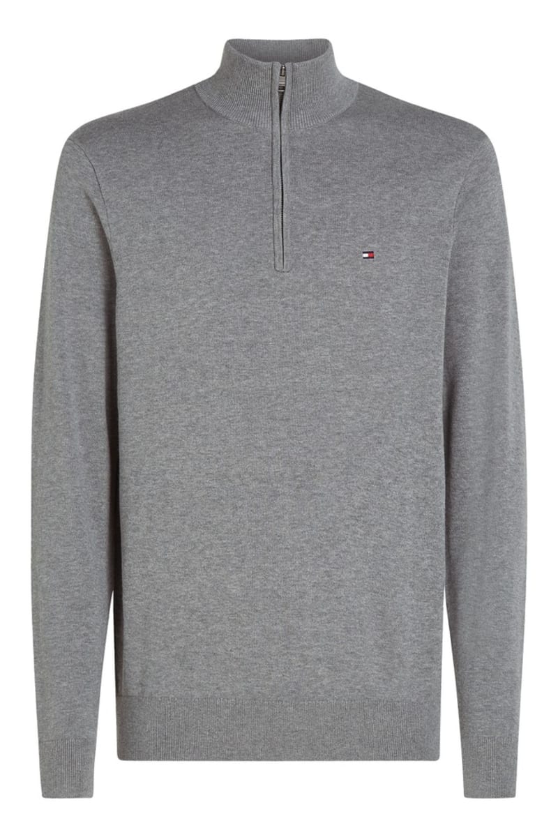 Tommy Hilfiger 37331 Regular Fit Essential Cotton Quarter Zip Mock Neck Jumper Medium Grey Heather