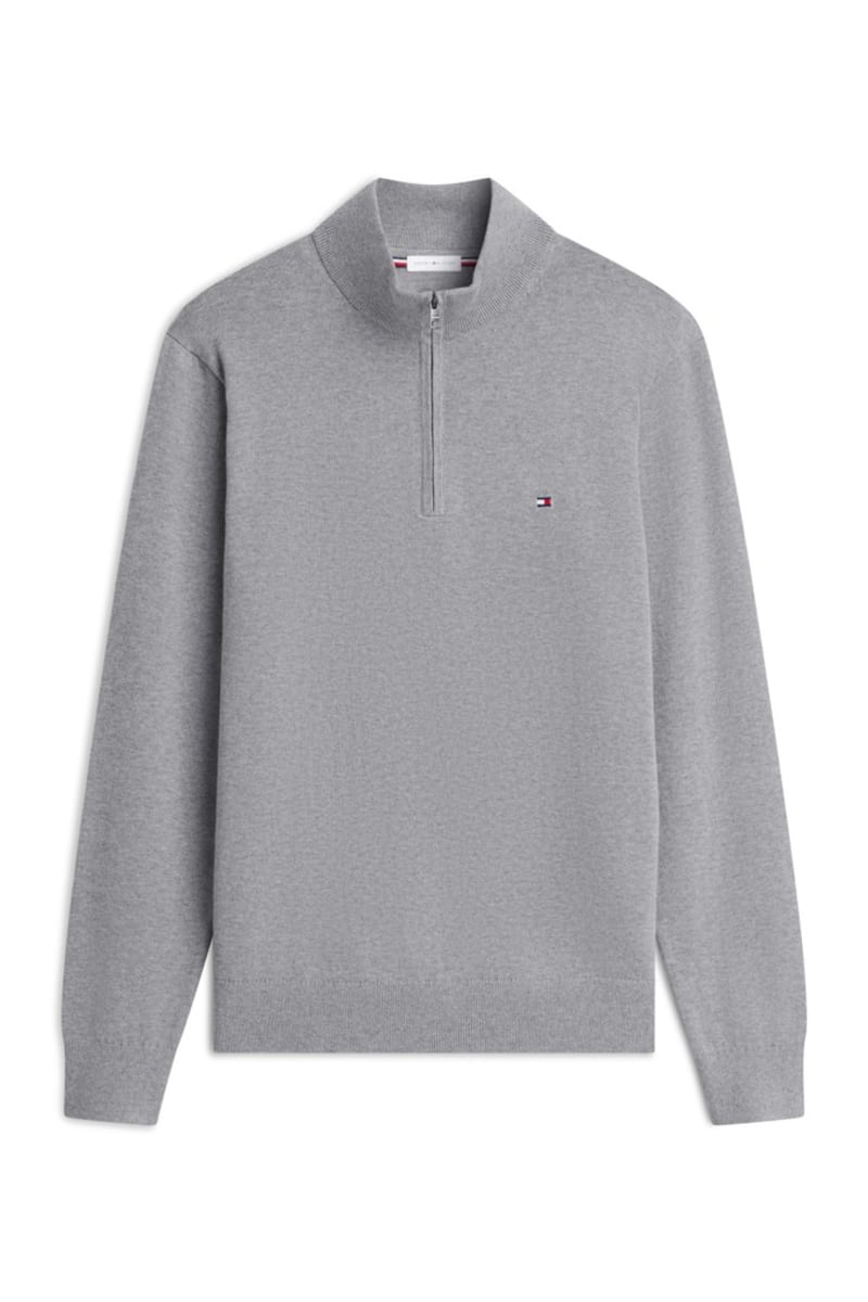 Tommy Hilfiger 37331 Regular Fit Essential Cotton Quarter Zip Mock Neck Jumper Medium Grey Heather