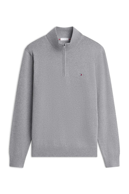 Tommy Hilfiger 37331 Regular Fit Essential Cotton Quarter Zip Mock Neck Jumper Medium Grey Heather