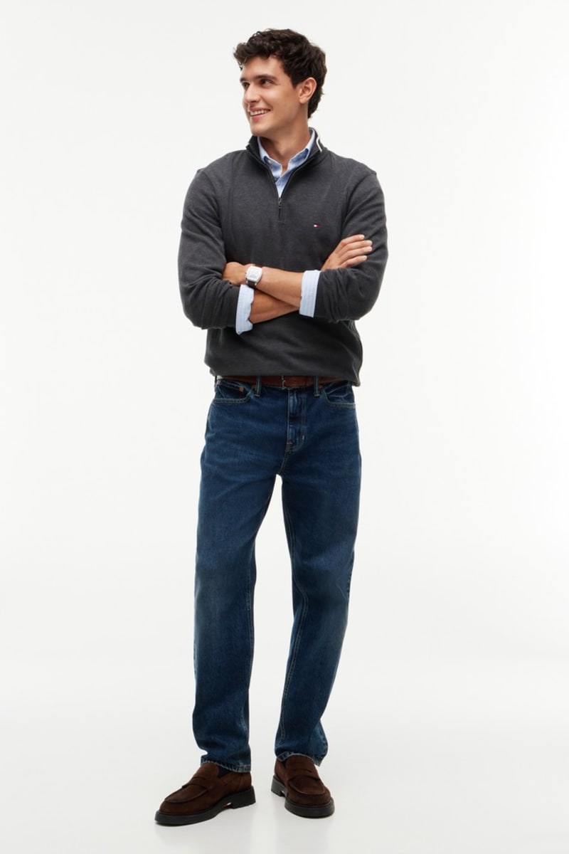 Tommy Hilfiger MW0MW40042 Regular Fit French Rib Cotton Quarter Zip Jumper Charcoal Heather